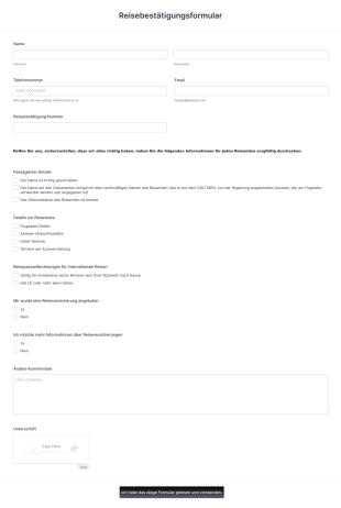 Reisebestätigungsformular Form Template