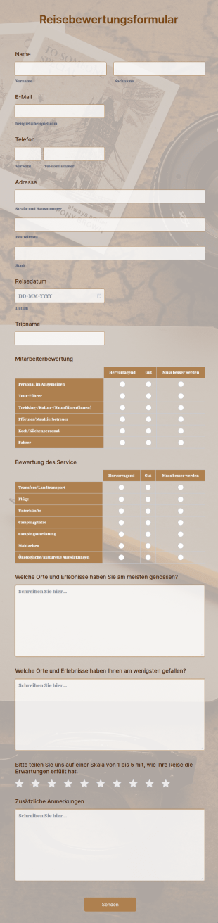 Reisebewertungsformular
