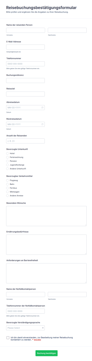 Reisebuchungsbestätigung Form