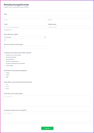 Reisebuchungsformular Form Template