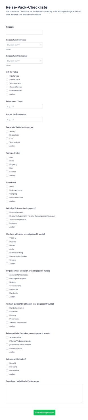 Reisegepäck Checkliste