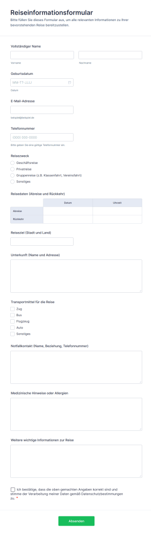 Reiseinformationsformular | Jotform