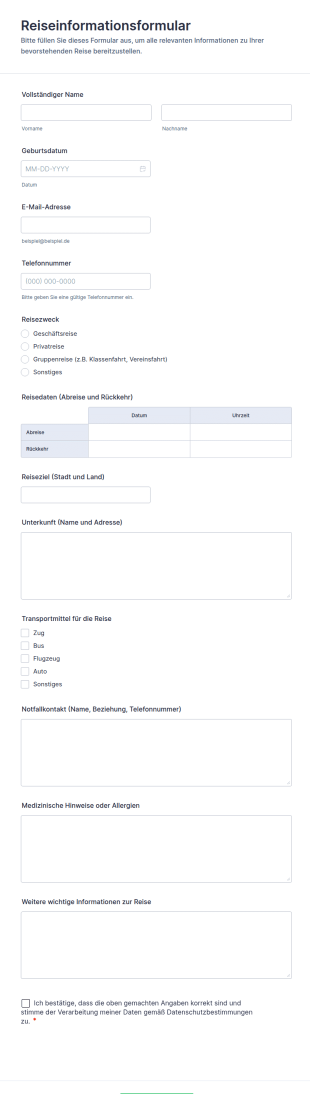 Reiseinformationsformular