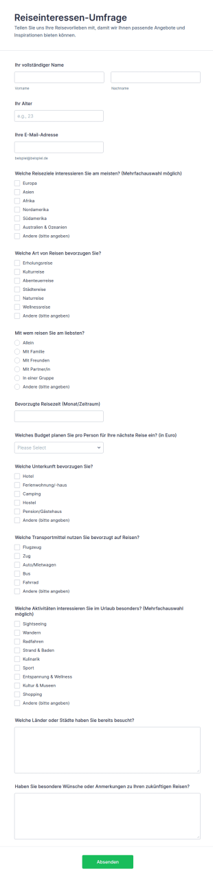 Reiseinteressen Umfrage