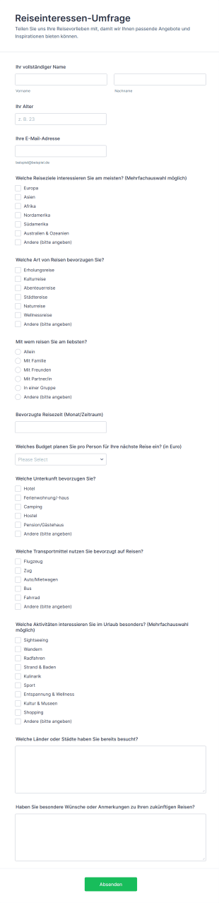 Reiseinteressen Umfrage