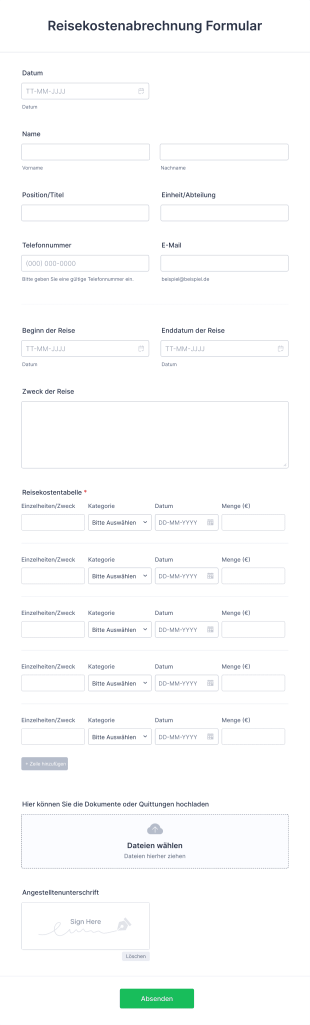 Reisekostenabrechnung Formular Form Template