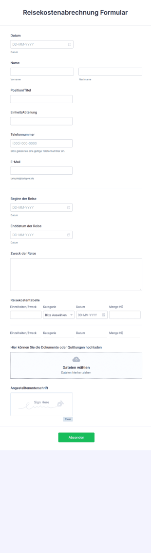 Reisekostenabrechnung Formular