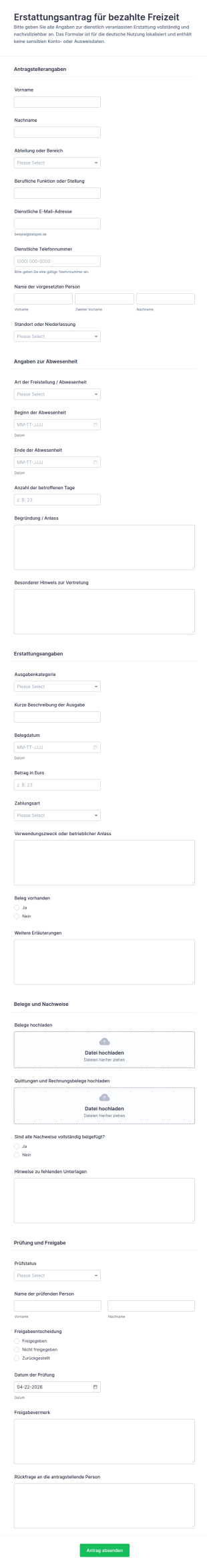Reisekostenabrechnungsformular