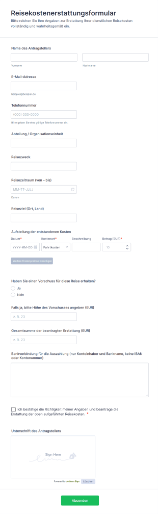 Reisekostenerstattungsformular