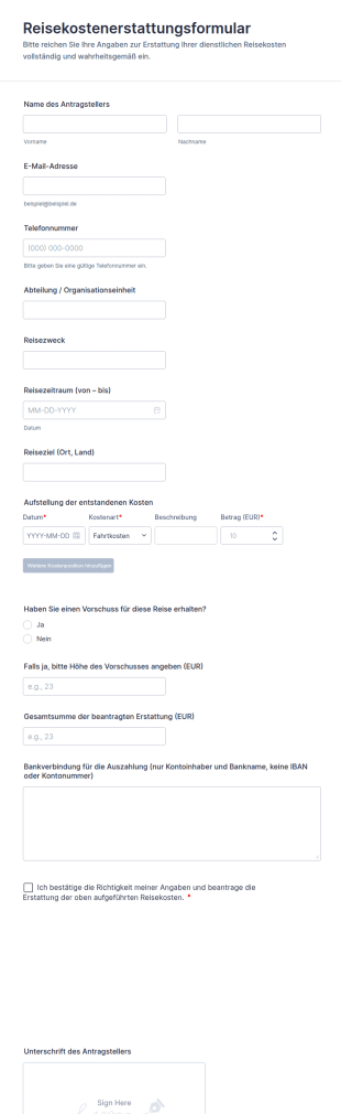 Reisekostenerstattungsformular