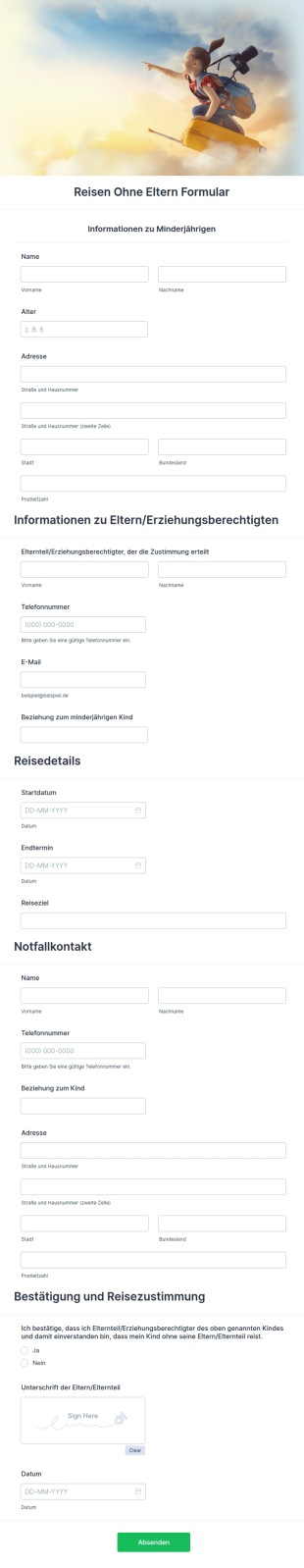 Reisen Ohne Eltern Formular