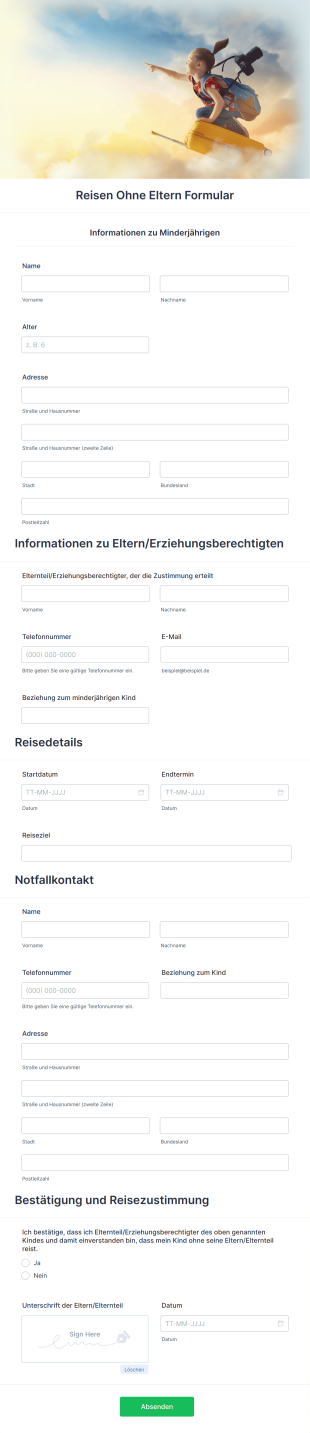 Reisen Ohne Eltern Formular Form Template