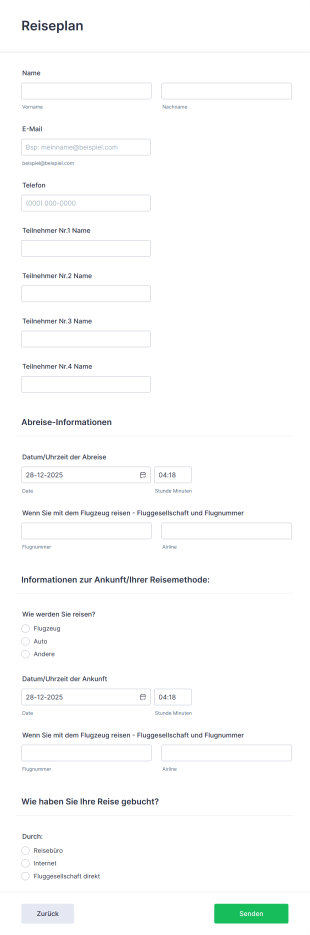 Reiseplan Formular