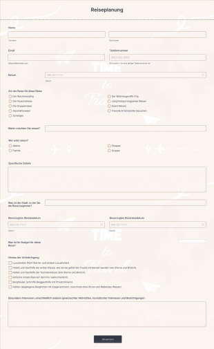 Reiseplanung Form Template