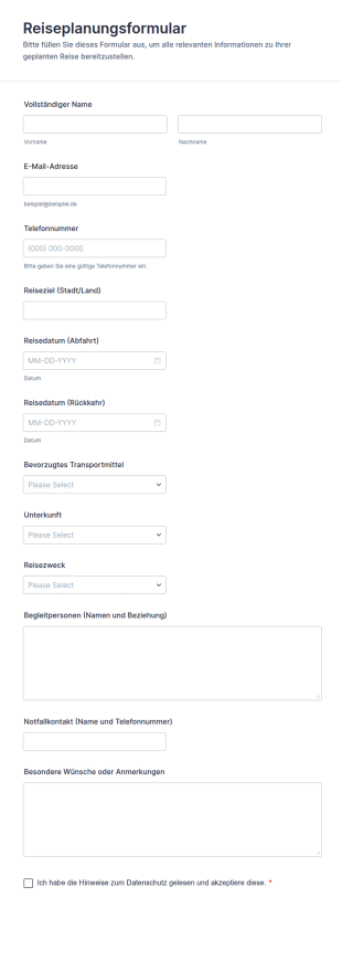Reiseplanungsformular