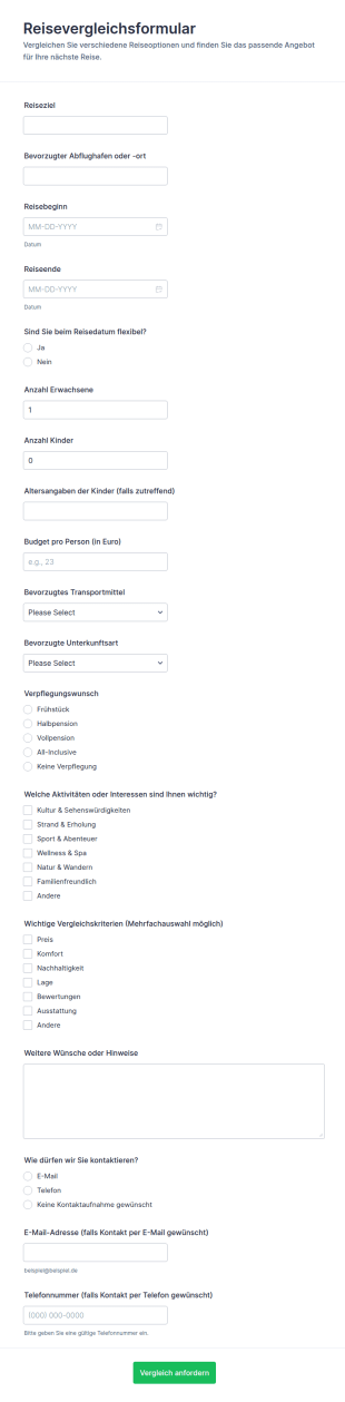 Reisevergleichsformular