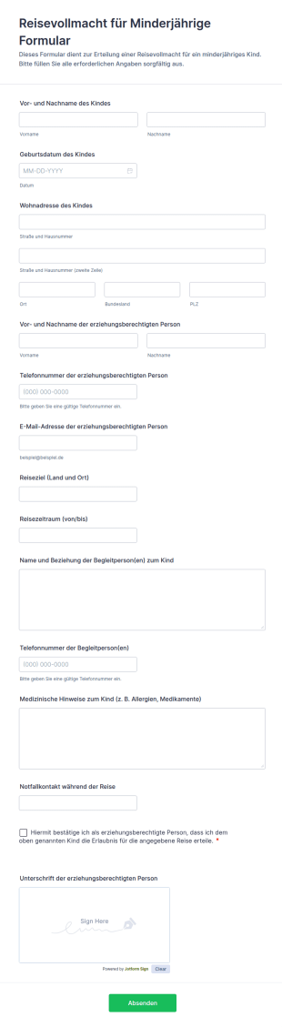 Reisevollmacht Für Minderjährige Formular