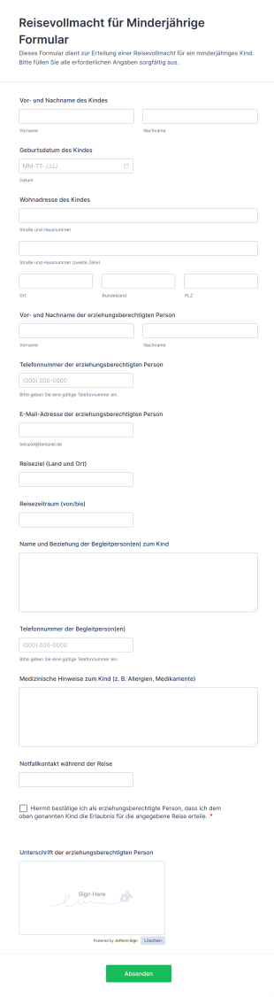 Reisevollmacht Für Minderjährige Formular