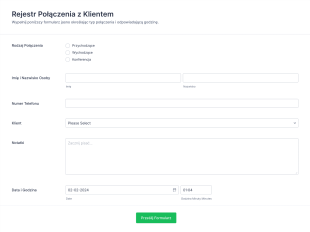 Rejestr Połączenia Z Klientem Form Template