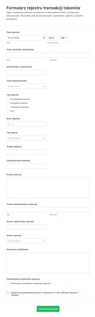 Rejestr Transakcji Tokenów Form