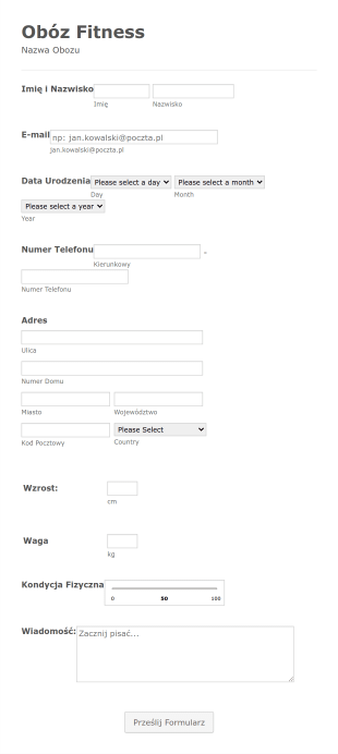 Rejestracja Na Obóz Fitness Form Template