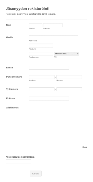 Rekisteröitymiskaavake Form Template