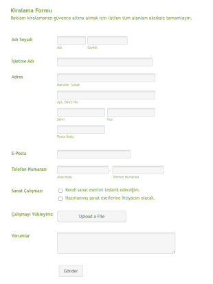Reklam Alanı Kiralama Form Şablonu