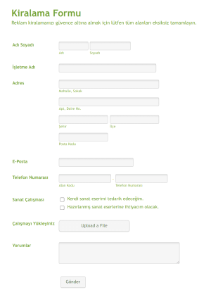 Reklam Alanı Kiralama Form Template