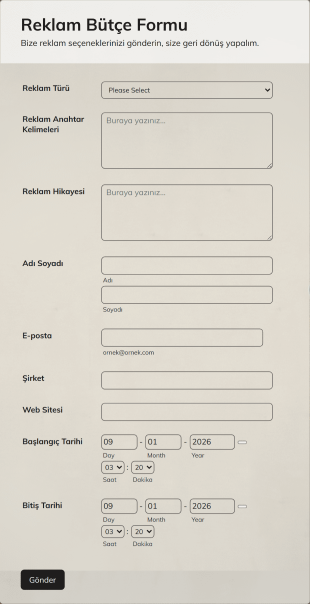 Reklam Bütçe Form Template