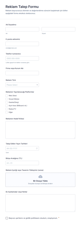 Reklam Talep Form Şablonu