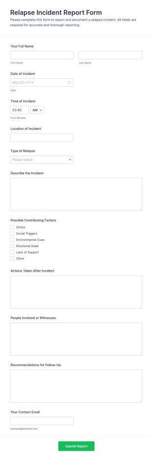 Relapse Incident Report Form Template