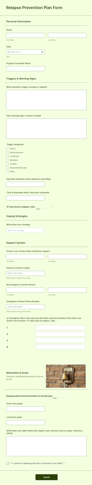 Relapse Prevention Plan Form Template