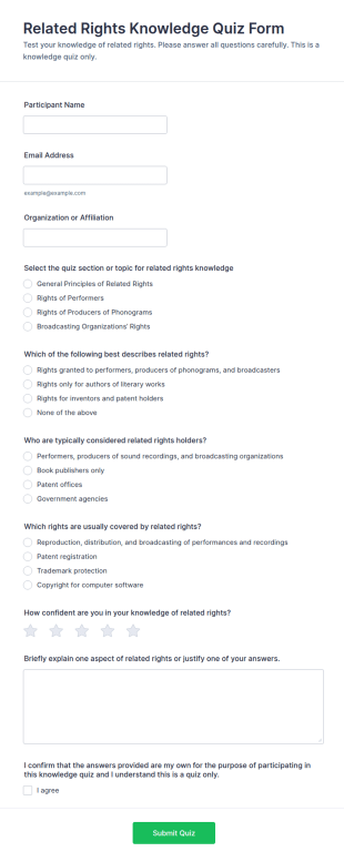 Related Rights Knowledge Quiz Form Template