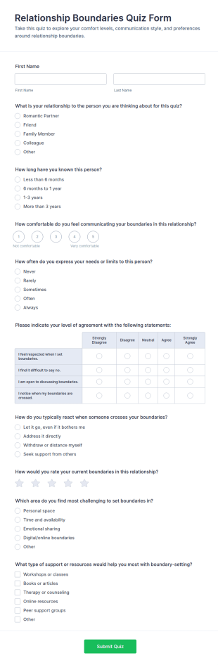 Relationship Boundaries Quiz Form Template