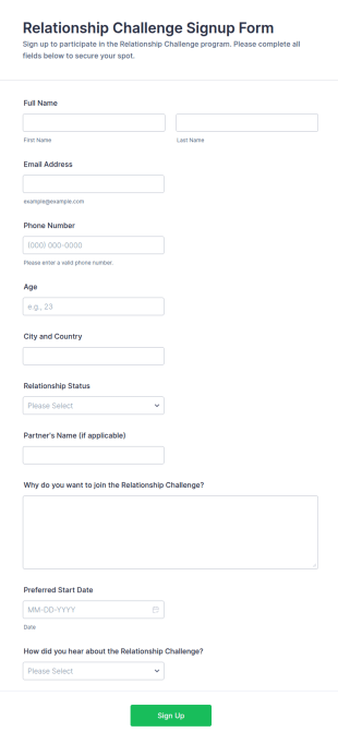 Relationship Challenge Signup Form Template