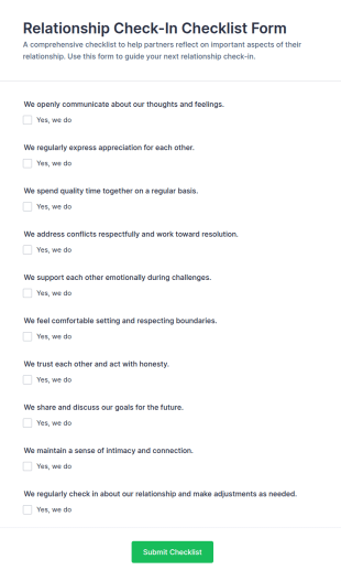 Relationship Check In Checklist Form Template
