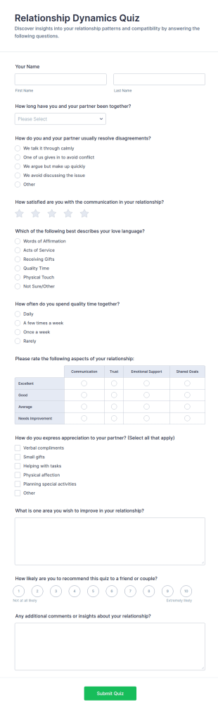 Relationship Dynamics Quiz Form Template