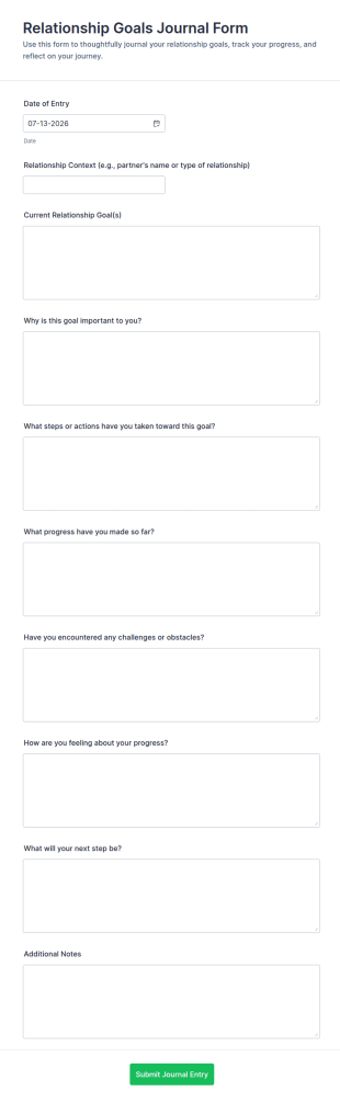 Relationship Goals Journal Form Template