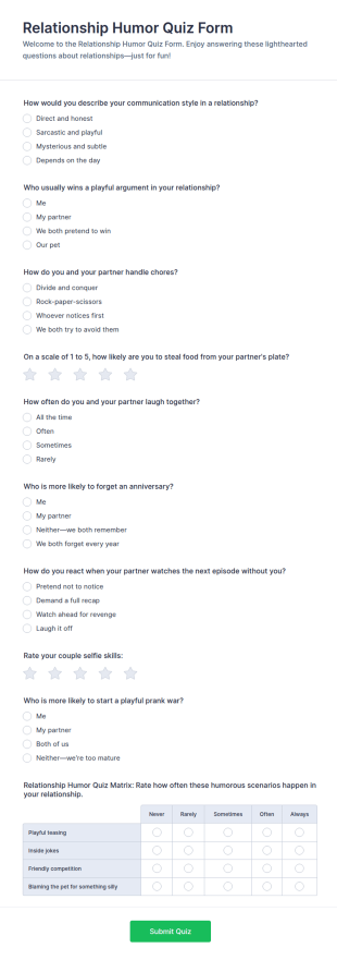 Relationship Humor Quiz Form Template