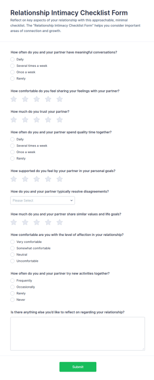 Relationship Intimacy Checklist Form Template