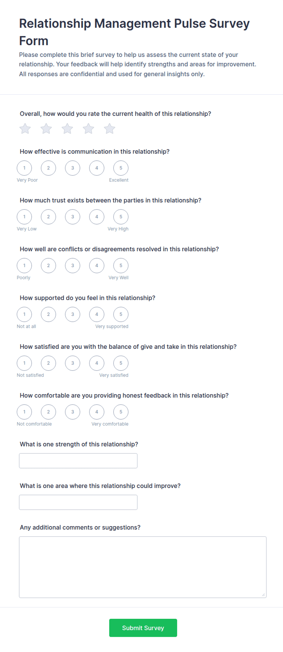 Relationship Management Pulse Survey Form Template | Jotform