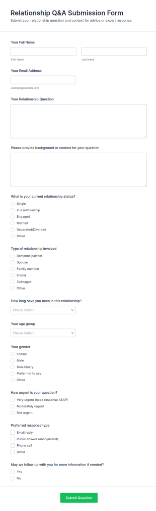 Relationship Q&A Submission Form Template