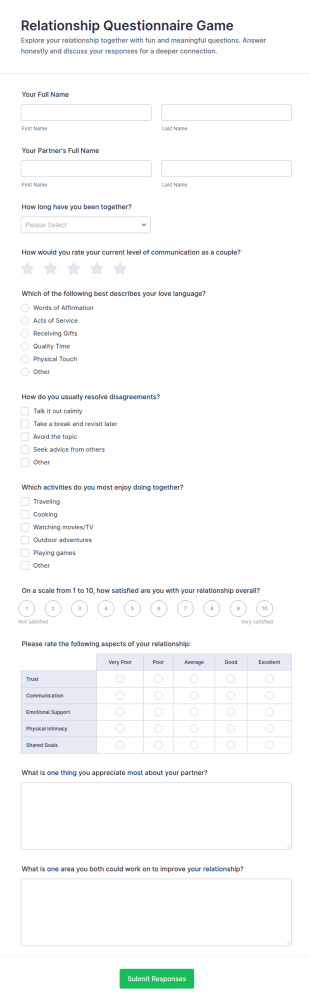 Relationship Questionnaire Game Form Template