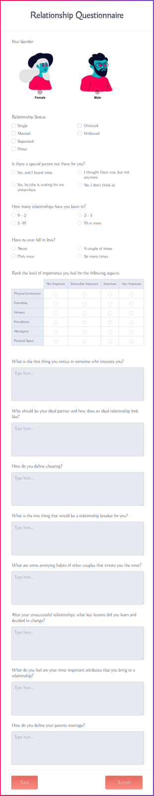 Relationship Questionnaire Form Template