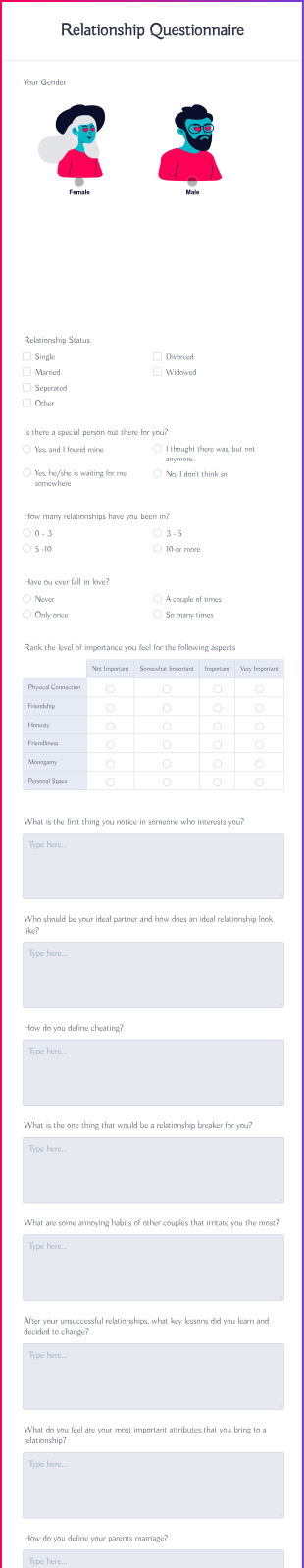 Relationship Questionnaire Form Template