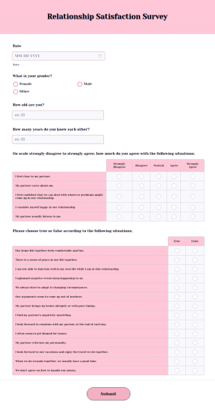 Relationship Satisfaction Survey Form Template
