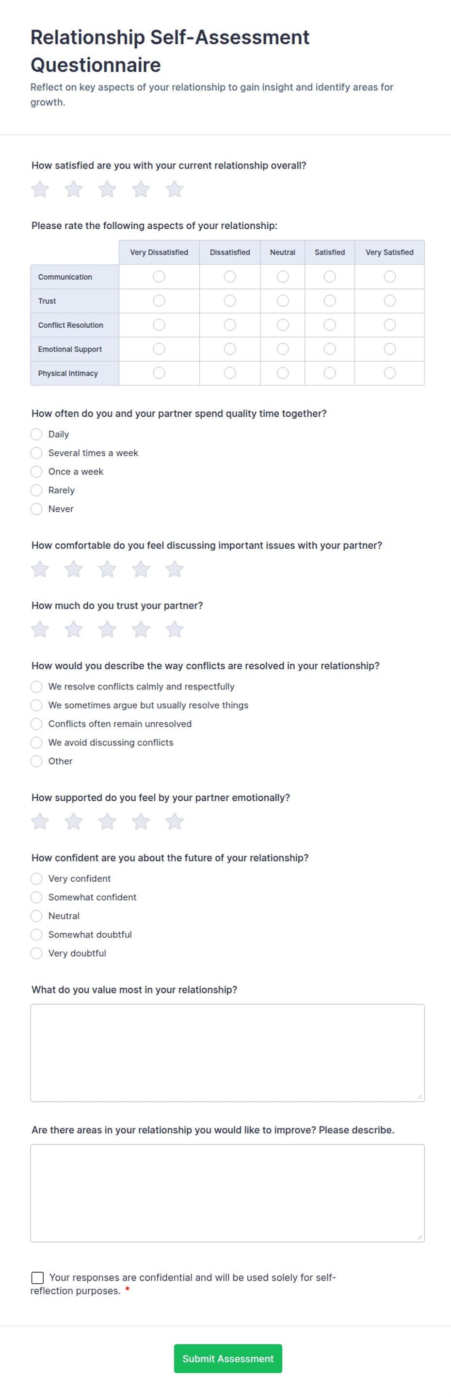 Relationship Self-Assessment Questionnaire Form Template | Jotform