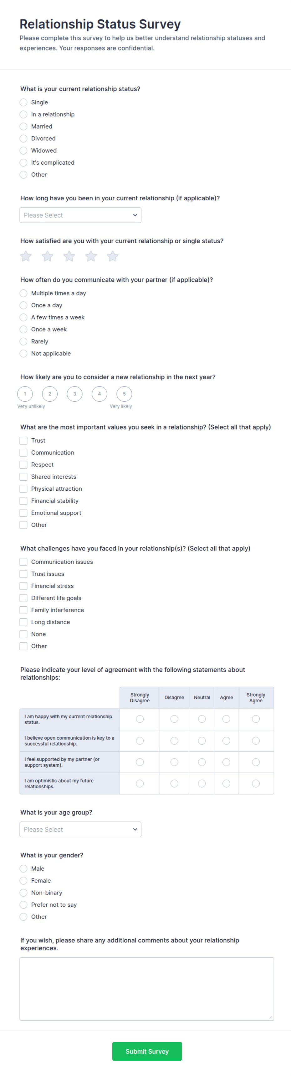 Relationship Status Survey Form Template | Jotform