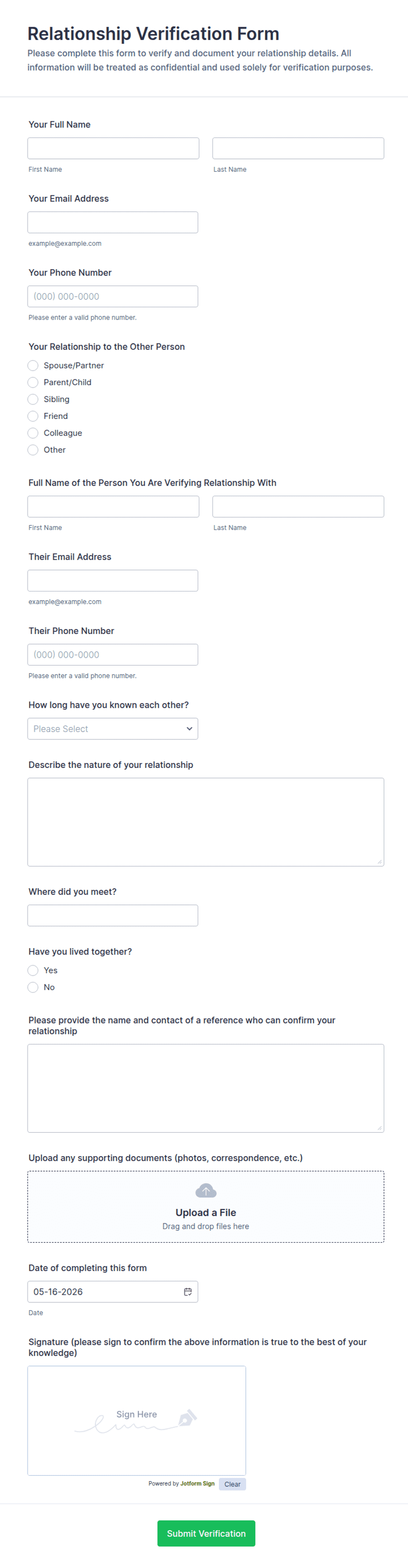 Relationship Verification Form Template | Jotform