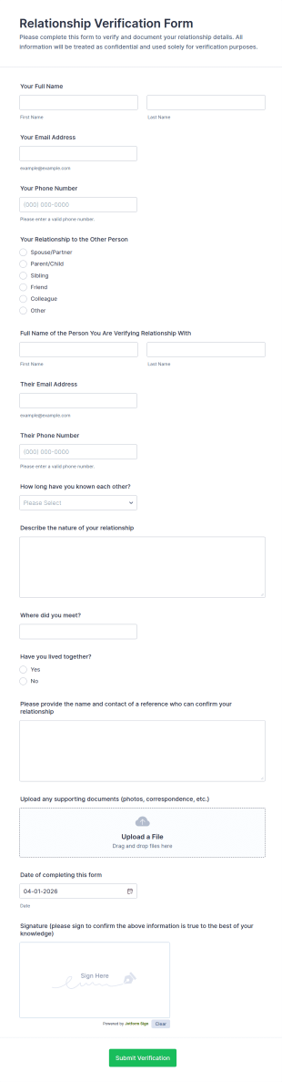 Relationship Verification Form Template